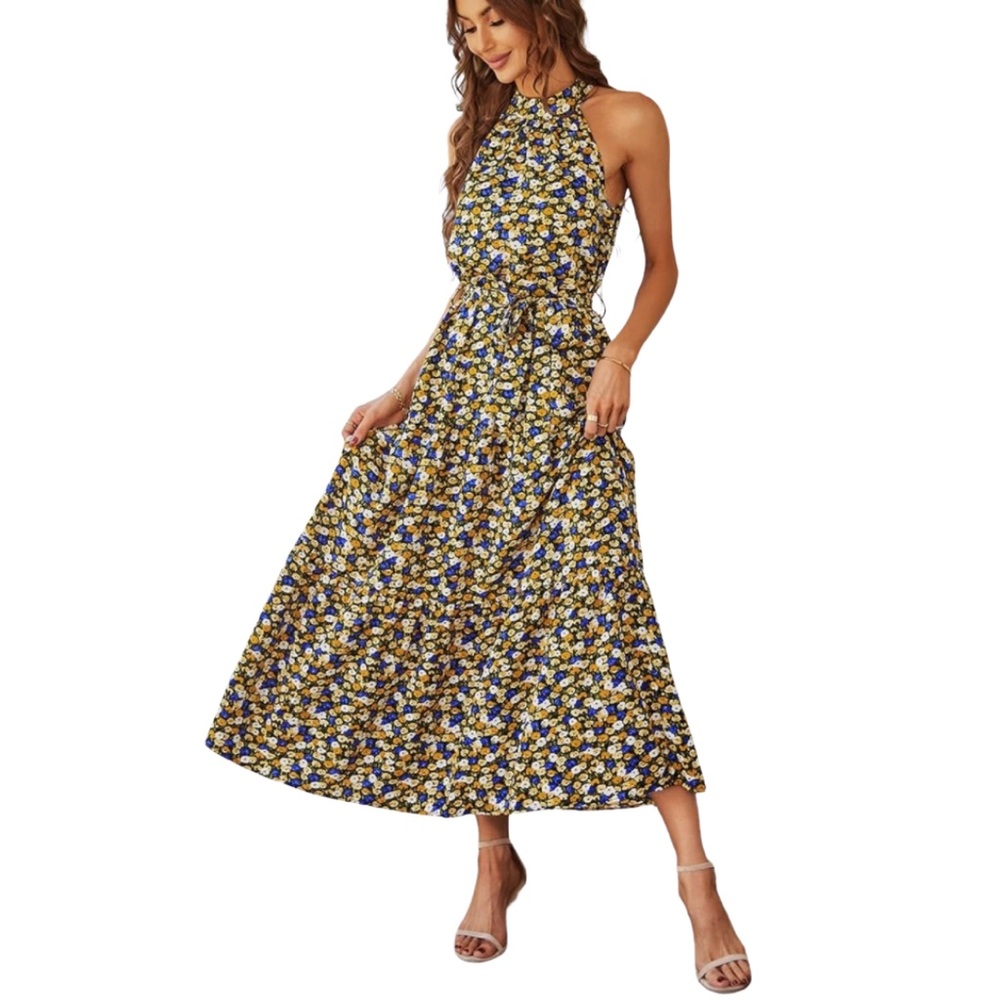 NWOT PrettyGarden Floral Halter Neck Midi Maxi Dress | Flowy (M- US 8-10)